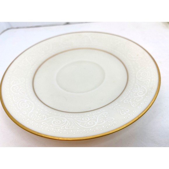 Noritake China Tulane 7562 Saucer Plate Ivory China White Scroll Gold Trim - Picture 1 of 7